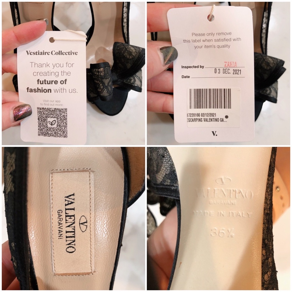 VALENTINO GARAVANI Black D’orsay Floral Lace Bow Peep Toe Satin Pumps SZ 36.5 - Picture 16 of 17